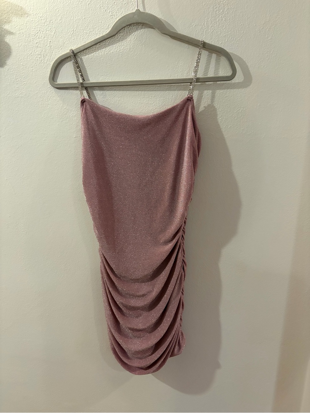 Tic Toc Shimmery Pink Slip Dress with Metallic Trim